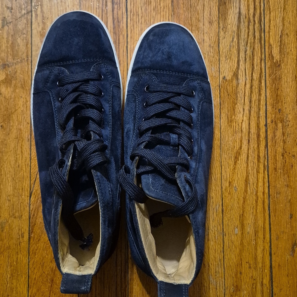 Christian Louboutin Paris Men's Navy Suede High-Top Sneakers White Trim 43